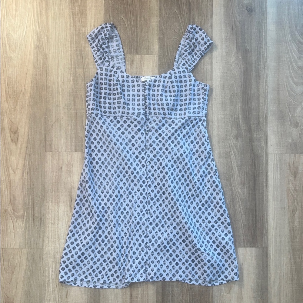 [JUST IN] NWT MADEWELL Patterned Button Down Mini Dress Soft Blue Sz 6 - Picture 6 of 12